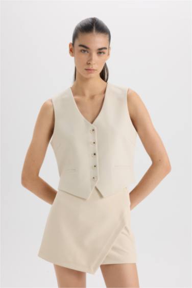 Жилет-блейзер с пуговицами и v-образным вырезом