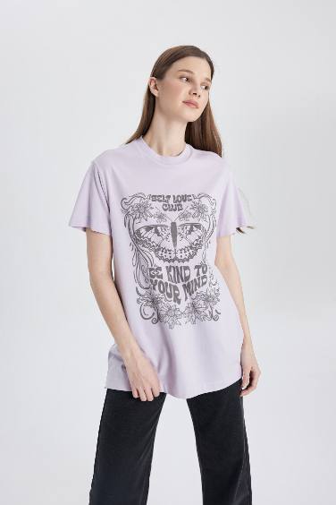 Regular Fit Crew Neck Printed Short Sleeve Tunic