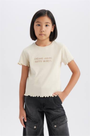 Қыздарға дөңгелек жаға минималл слоган қысқа жеңді Қысқа жеңді футболка