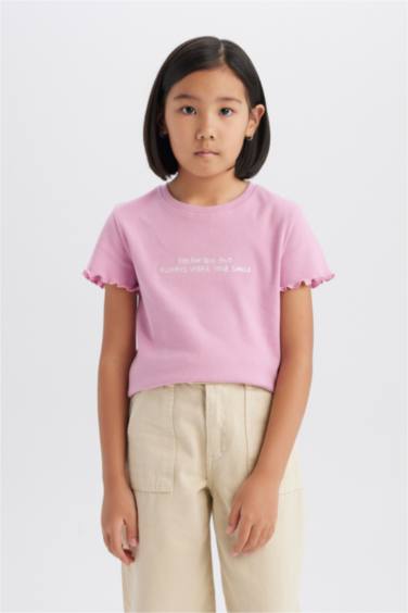 Қыздарға дөңгелек жаға минималл слоган қысқа жеңді Қысқа жеңді футболка