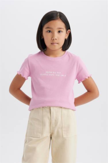 Қыздарға дөңгелек жаға минималл слоган қысқа жеңді Қысқа жеңді футболка