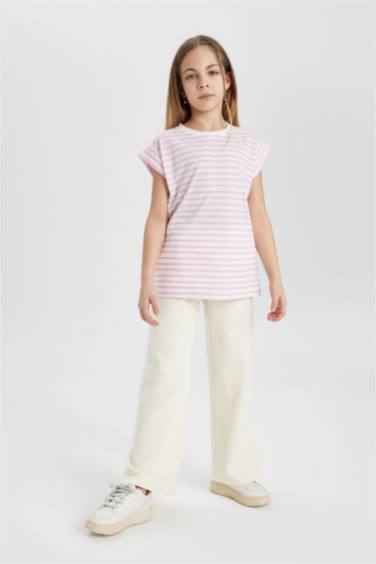Girl Oversize Fit Striped Short Sleeve T-Shirt