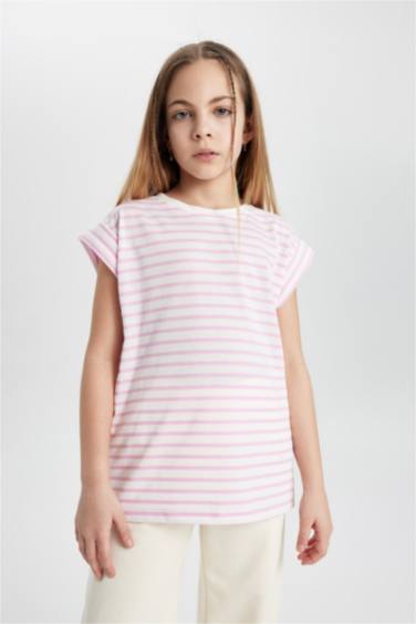 Girl Oversize Fit Striped Short Sleeve T-Shirt