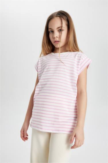 Girl Oversize Fit Striped Short Sleeve T-Shirt