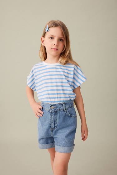 Girl Oversize Fit Jersey Striped Short Sleeve T-Shirt