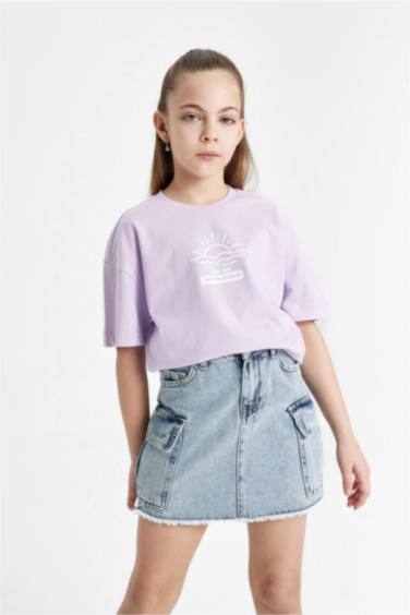 تيشيرت نص كم بناتي قصة مريحة - قطعتين