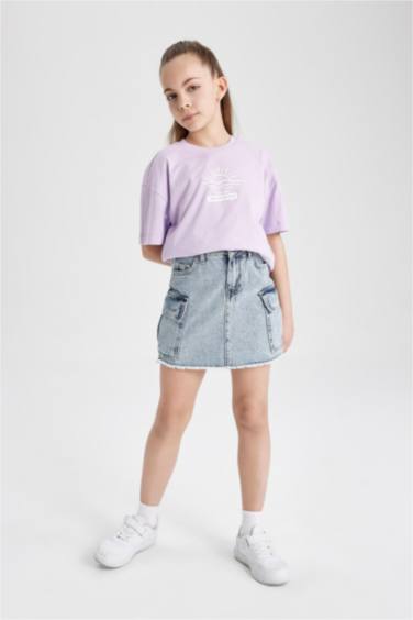 تيشيرت نص كم بناتي قصة مريحة - قطعتين