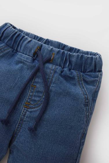 Erkek Bebek Düz Paça Beli Lastikli Basic Düz Jean Pantolon