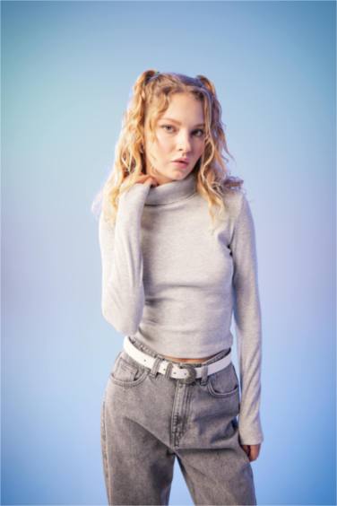 Fitted Turtleneck Ribbed Camisole Basic T-Shirt