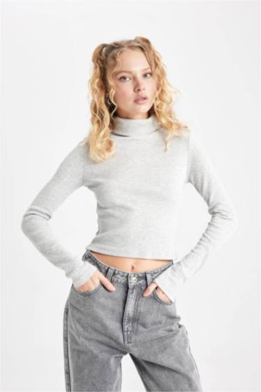 Fitted Turtleneck Ribbed Camisole Basic T-Shirt