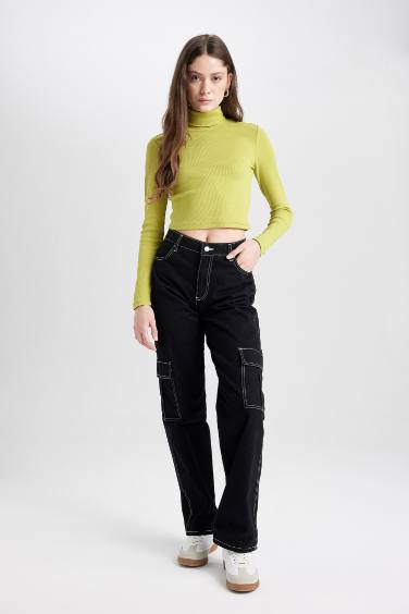 T-Shirt slim basique à Manches Longues et col roulé