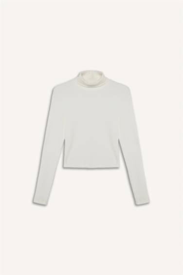 White Fitted Turtleneck Ribbed Camisole Basic T-Shirt