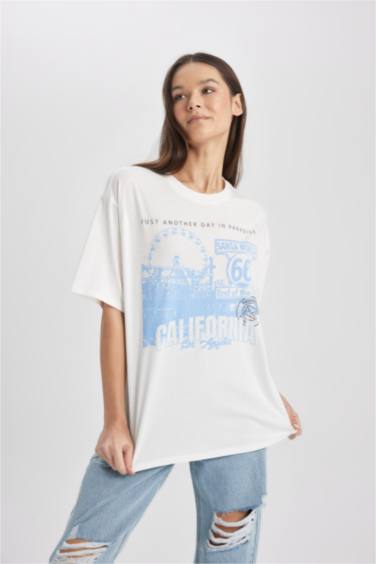 T-Shirt Coupe Relax Imprimé Col Rond à Manches Courtes