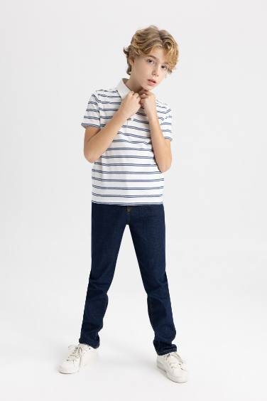 Boy Striped Pique Short Sleeve Polo T-Shirt