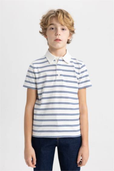 Boy Striped Pique Short Sleeve Polo T-Shirt