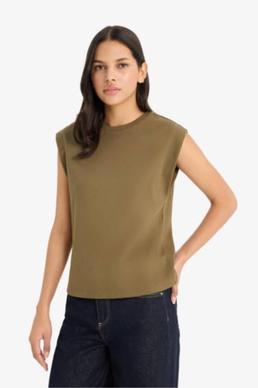 Regular Fit Crew Neck Ribbed Camisole T-Shirt
