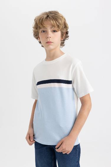 Boy Crew Neck Color Block Pique T-Shirt