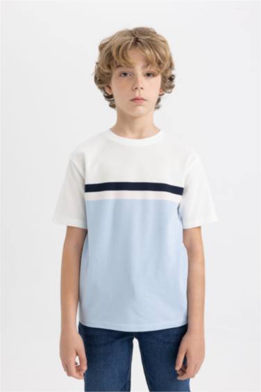 Boy Crew Neck Color Block Pique T-Shirt