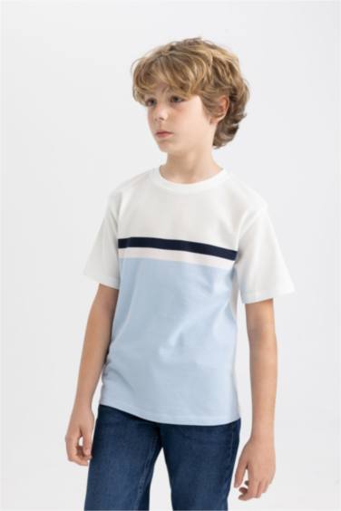 Boy Crew Neck Color Block Pique T-Shirt
