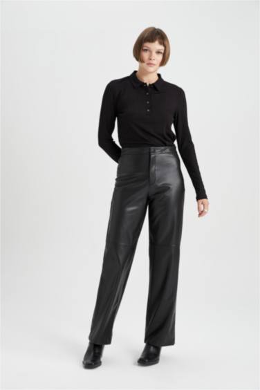 Slim Fit Polo Neck Corduroy Long Sleeve T-Shirt