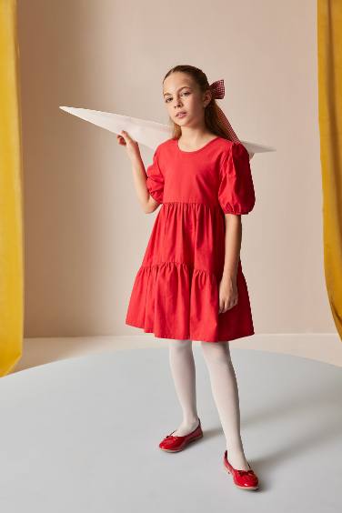 Robe rouge à manches courtes et col rond pour Fille