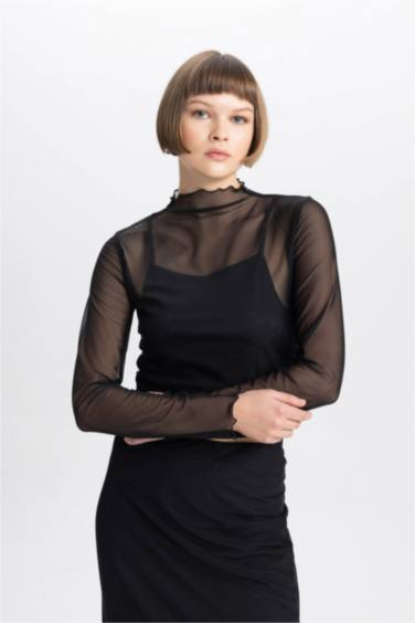 بلوزة كم طويل تول سليم فيت هاي كول