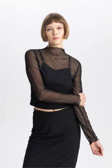 بلوزة كم طويل تول سليم فيت هاي كول