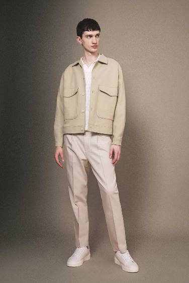 Relax Fit Polo Collar Lined Linen Jacket