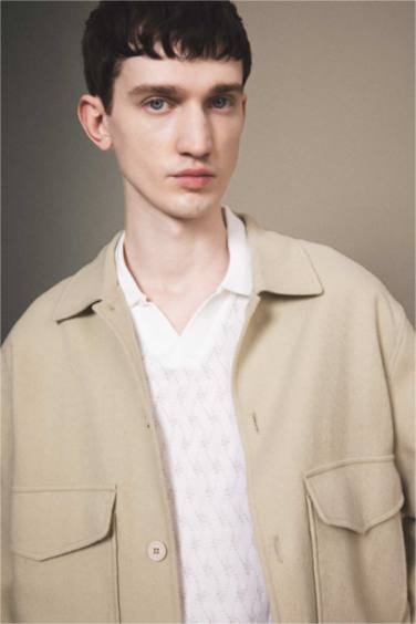 Relax Fit Polo Collar Lined Linen Jacket