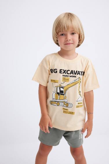 Baby Boy Crew Neck Vehicle Printed Short Sleeve T-Shirt