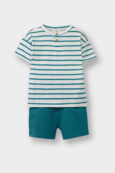 Ensemble T-shirt rayé et Short à taille élastique pour bébé garçon