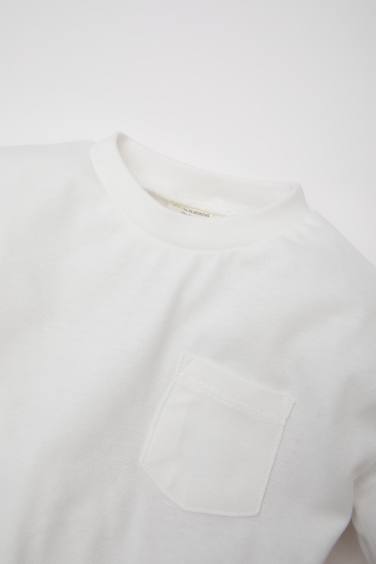 تيشيرت أولاد كم طويل قصة عادية برقبة مستديرة