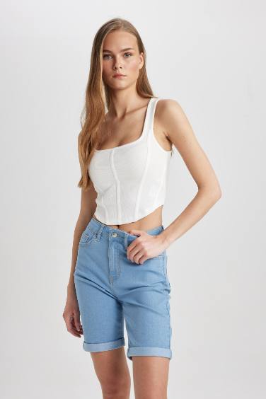 Fitted Strapped Ribbed White T-Shirt