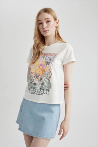 تي شيرت نص كم مطبوع سليم فيت