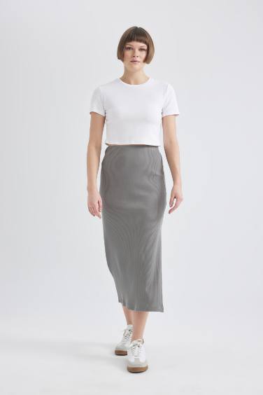 Tube Normal Waist Ribbed Camisole Midi Skirt