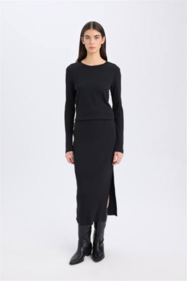 Ребристая юбка-карандаш средней длины