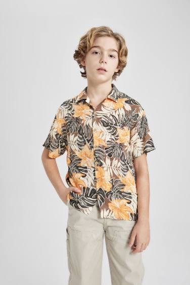 Boy Oversize Fit Patterned Viscose Shirt