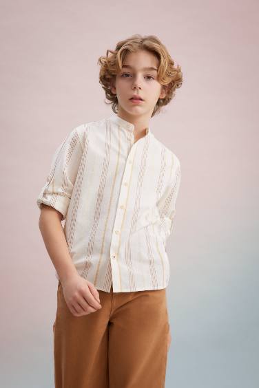 Boy Stand Collar Long Sleeve Shirt