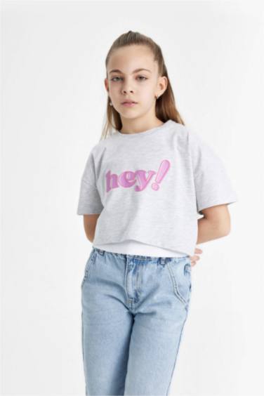 Girl Printed Short Sleeve Crop T-Shirt