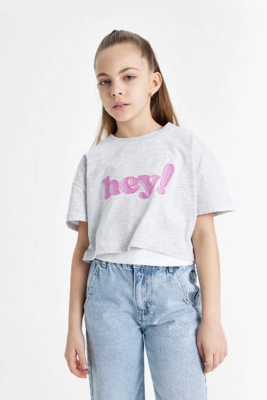 Girl Printed Short Sleeve Crop T-Shirt