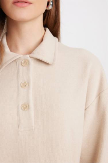 Basic Düz Düğmeli Uzun Kollu Selanik Kumaş Maxi Triko Elbise