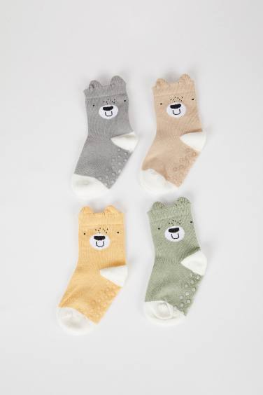 Baby Boy Anti-Slip Sole 4 Piece Cotton Long Socks