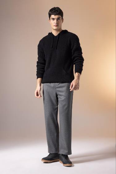 بنطلون قصة مريحة برجل عادية ميلانج أنثرا