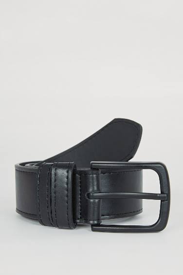 Man Rectangle Clasp Faux Leather Jean Belt