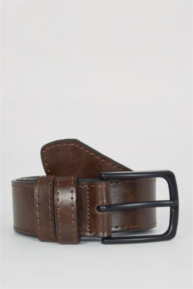 Man Rectangle Clasp Faux Leather Jean Belt