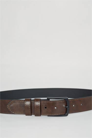 Man Rectangle Clasp Faux Leather Jean Belt