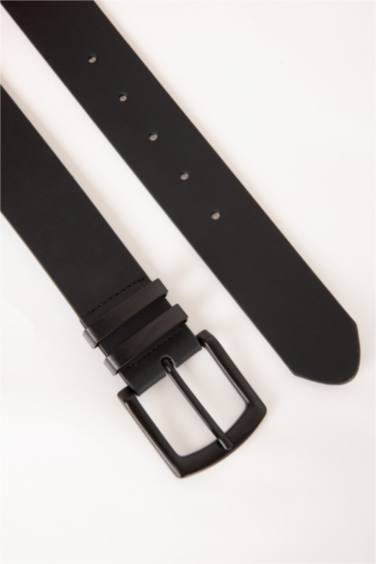 Man Rectangle Clasp Faux Leather Belt