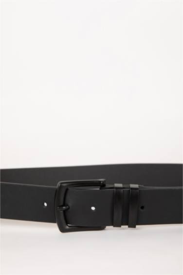 Man Rectangle Clasp Faux Leather Belt