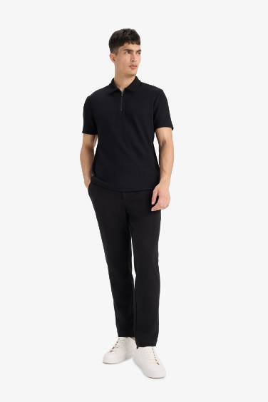 Regular Fit Half Zip Pleated Polo T-Shirt