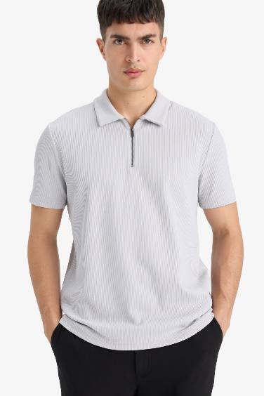 Regular Fit Half Zip Pleated Polo T-Shirt